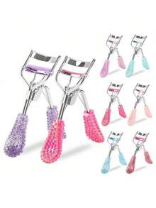 1pc Semi-Transparent Plastic Glitter Handle Eyelash Curler, With/Without Comb, Eyelash Curling Assistant, With Raised Dots Shaping Clamp, Soft Rubber Pad, Makeup Beauty Tool, Cute Gift - Multicolor - View 1