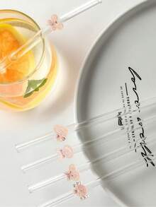 Reusable Glass Straws In Butterfly, Cherry, Heart, Rabbit, Candy Shapes For Smoothies, Milkshakes, Cocktails, Cold Drinks, Party - View 2