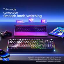 AULA Bàn phím cơ trong suốt F98Pro V3, 3 chế độ kết nối: Bluetooth không dây, có dây, không dây 2.4GHz, núm xoay và màn hình TFT thông minh, thiết kế gắn gioăng, chuyên nghiệp cho game thủ, pin 10000mAh, phù hợp cho văn phòng và chơi game. - Xem 3