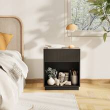 INNOD Fluted Nightstands Set Of 2, Modern Mid - Century Wood Bedside Table With Drawer & Open Storage Shelf, End Table For Bedroom, Living Room, Office, Sofa Side Couch Black - 黑色 - 查看 7