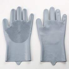 Pair Of Multipurpose Silicone Magic Gloves For Dishwashing, Pets And Cars - 灰色的 - 查看 3