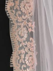 1件粉色长尾新娘头纱，带梳子，蕾丝头纱，浪漫可爱，适合女士婚纱、花园婚礼 - 彩色 - 查看 7