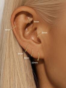 EleRunis 1PC 925 Sterling Silver Classic 6/8/10 Mm Hoop Earrings Cartilage Piercing Earrings Ear Cuff Tiny Hoop Earrings For Women Daily Wear Wedding Party Engagement Anniversary Valentine's Day - Gold - View 8