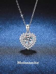 BLOVEMEE 1条奢华925纯银2克拉8.0毫米莫桑石心形项链，适合女性日常佩戴、派对、节日、情人节、母亲节、生日等场合，是理想的珠宝礼物之选。 - 銀色 - 查看 6