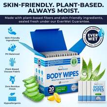 Body Wipes For Adults Bathing No Rinse - 20 Count Travel Shower Wipes - 10 X 11.5" Individually Wrapped Thick Cleansing Waterless Wash Scrubs - Disposable Washcloths For Camping &Amp; Elderly Incontinence - ColorA - 查看 4