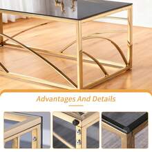 AINPECCA Frame Coffee Table Stainless Steel With Dark Grey Tempered Glass Design Living Room - Dorado - Ver 9