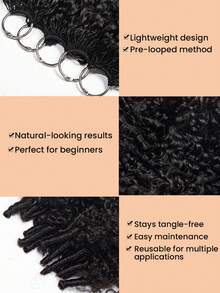 250g/5 paquetes Hilo de ganchillo de plumas de 3a generación, con puntas rizadas birmanas, trenzas de ganchillo estilo bohemio, extensiones de cabello invisible con bucles espirales sin costuras para mujeres con cabello fino - Natural Black - Ver 4