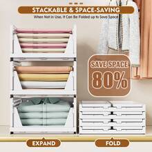 5 Pack Stackable Closet Storage Basket, Multifunctional & Foldable Closet Organizer For Bathroom Kitchen Laundry Room Wardrobe Storage, Space-Saving Clothes Storage Drawer Organizer - White - View 4