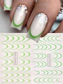 2pcs Green Ombre French Line Nail Stickers, Minimalist Wave Design Spring Nail Art Foil Decals - Green - View 8