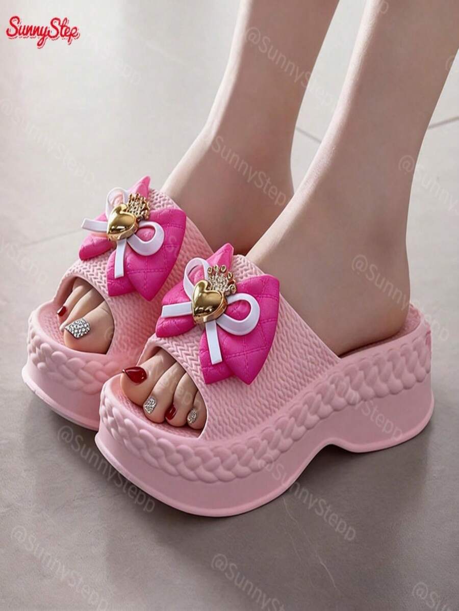 Chanclas de plataforma para mujer con diseño de mariposa suaves antideslizantes cómodas para hogar baño y uso diario - Rosa - Ver 1