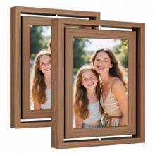 Pack 5x7 Walnut Rotating Floating Picture Frames, Double-Sided Solid Wood Photo Frame With HD Glass, Shatterproof, Fade Resistant, UV Protection, Ve..Rtical Or Horizontal Tabletop Display - 胡桃木5x7 - 查看 1