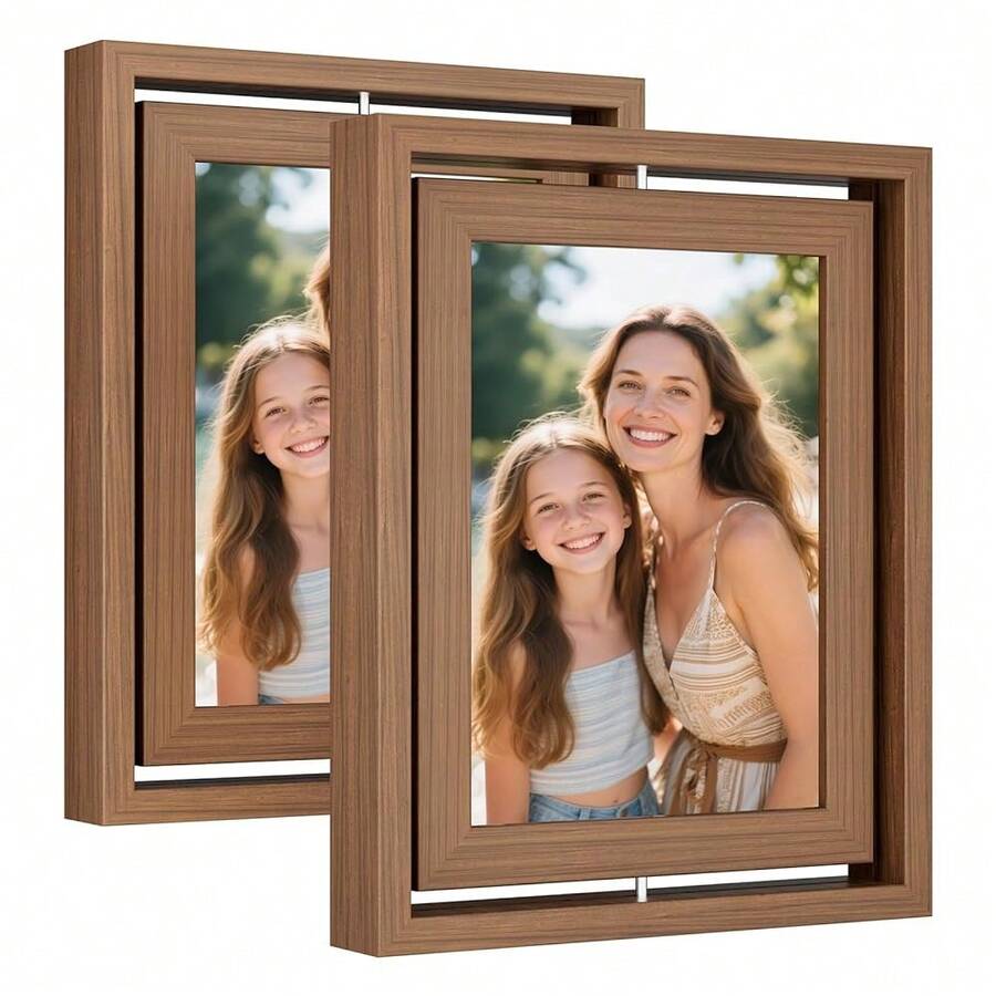 Pack 5x7 Walnut Rotating Floating Picture Frames, Double-Sided Solid Wood Photo Frame With HD Glass, Shatterproof, Fade Resistant, UV Protection, Ve..Rtical Or Horizontal Tabletop Display - 胡桃木5x7 - 查看 1