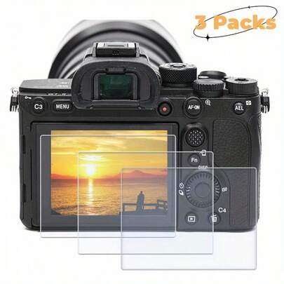 3 piezas de protector de pantalla de cámara para Alpha 7C II/A7C2/ZVE10 II/A7CR/ZV-I/A7CM2/A7CM2/A7C II/A7M4/A6700/A74, fabricado en vidrio templado de dureza 9H, resistente a arañazos, anti-golpes, antirreflectante, anti-huellas dactilares, con aberturas precisas para la cámara