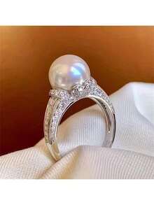 1件套优雅珍珠锆石戒指首饰设计，奢华首饰，适合作为礼物、参加派对和日常佩戴 - 戒指 - 查看 9