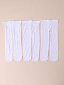 3 Pairs Baby Girls Velvet Tights, Autumn/Spring Leggings - White - View 6