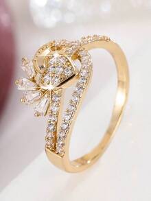 1 pieza Anillo de doble capa con corazón brillante y circonita cúbica micro-incrustada, adecuado para uso diario, citas y regalos - anillo - Ver 11