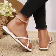 Flat Shoes For Women Summer Sandals Slides Square Open Toe Casual Lightweight Comfortable Outdoor Beach Fashionable Slippers Flip Flops - trắng - Xem 9