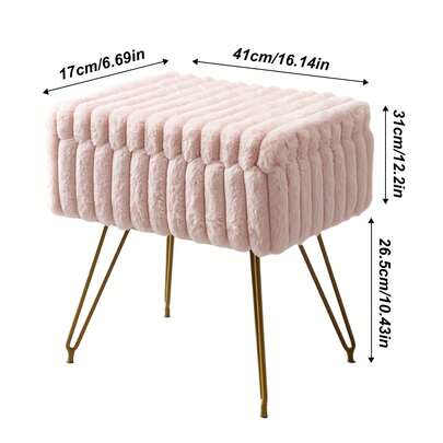 Taburete de tocador con cuero sintético y almacenamiento, 40.64Cml X 30.48Cmw X 43.18Cmh Sofá otomano suave con 4 patas de metal y pies antideslizantes, Asiento acolchado y peludo, Sillas multifuncionales modernas para maquillaje