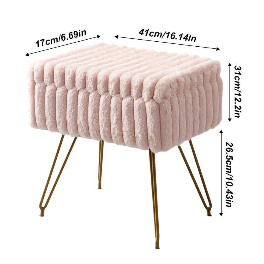 Taburete de tocador con cuero sintético y almacenamiento, 40.64Cml X 30.48Cmw X 43.18Cmh Sofá otomano suave con 4 patas de metal y pies antideslizantes, Asiento acolchado y peludo, Sillas multifuncionales modernas para maquillaje