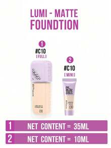 Maybelline 纽约亮采哑光粉底液 #C10 瓷白 35ml/10ml，轻盈持久，透气成膜技术，防汗，打造自然哑光光泽妆效，轻薄遮瑕，赋予肌肤微妙光泽，帮助实现无瑕均匀的肤色，适合冷色调白皙肌肤，是初学者和日常妆容的理想之选，也是日常妆容的完美之选，更是送给女朋友的贴心礼物。 - C10 - 查看 5
