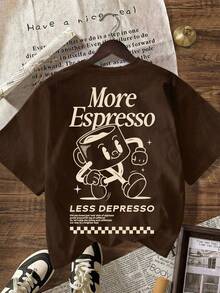 More Espresso Coffee Club Graphic Casual Crew Neck Short Sleeve T-Shirt For Women Summer - Brown - View 3