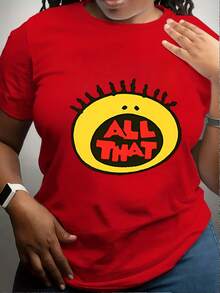 1Pcs Yellow Cartoon Letters 100% Cotton Short-Sleeved T-Shirt 220g - Red - View 2