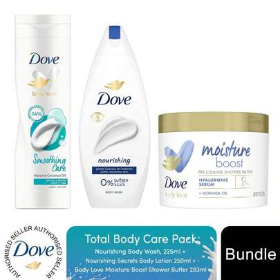  Dove Total Body Care Set With Nourishing Lotion, Shower Butter & Nourishing Body Wash Complete Hydrating Body Care Routine For Soft Supple Skin, Moisture Rich Cleansing And Everyday Skin Comfort