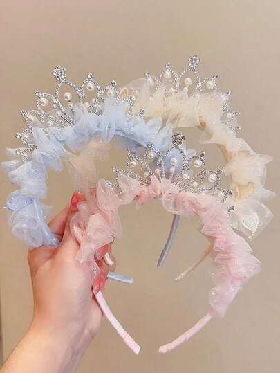 1 pieza Diadema con lazo y corona de princesa, accesorio para el cabello de niña, pasador de pelo de perlas de alta gama y temperamento, accesorio para el cabello de bebé