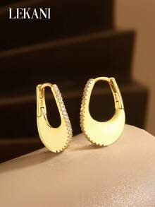 1 Pair S925 Sterling Silver Earrings, Cubic Zirconia Polished U-Shape Earrings, Lightweight Luxury European And American Unique INS Niche Fashion Gold Color Jewelry Gift For Women - Gold - View 4