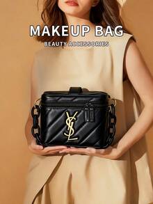 Yves Saint Laurent YSL Women's Black Square Shoulder Bag With Gold Logo, Suitable For Casual Daily Use, Great As A Christmas Gift - Black and Gold - View 3