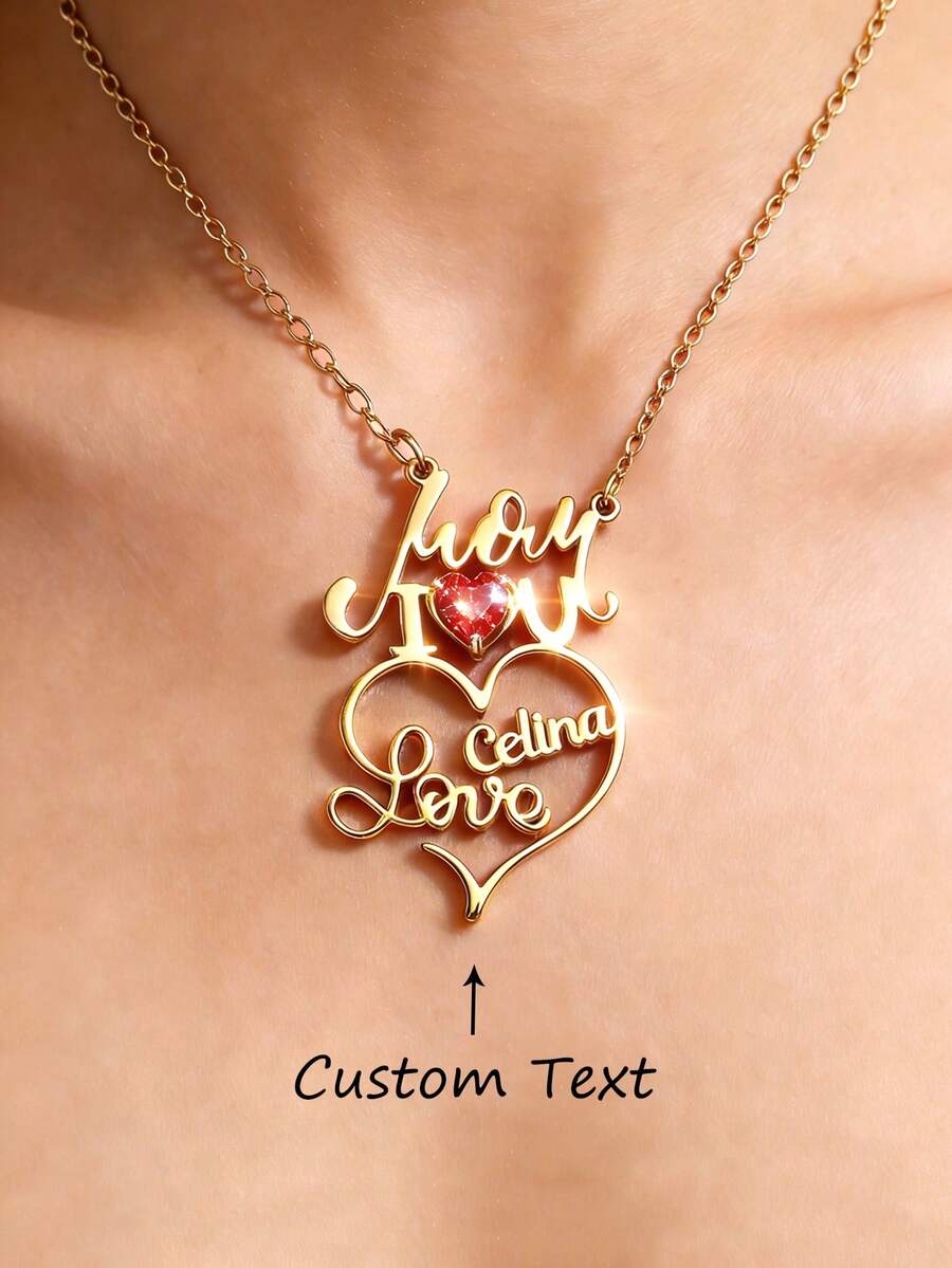 Custom Mom I Love You Birthstone Heart Name Necklaces For Women Stainless Steel Customized Pendant Necklace Female Personalized Neck Chain Jewelry Birthday Mother's Day Gift - Multicolor - View 1