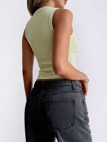 Camiseta de mujer de cuello redondo sin mangas con botones delanteros, estilo Y2K, para verano - Albaricoque gris - Ver 2