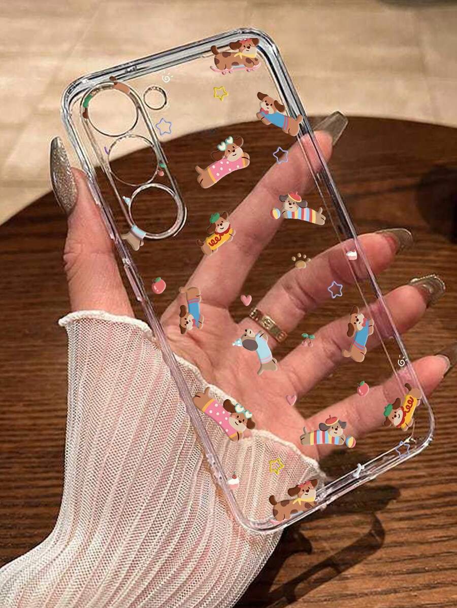 Cartoon Dog Painted Transparent Minimalist Fashion Creative Shockproof Phone Case Compatible With IPhone 17/17Pro/17ProMax/16/11/16Pro/16Plus/16ProMax/16E/15ProMax/13/14/12/XS/XR/7G/8P, Compatible With Samsung Galaxy S25/S25Plus/S25 Ultra/A16/A36/A26/A56/A50/A12/A32 S26 S26Plus - Multicolor - View 1