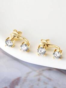 XUJIA 1對S925純銀莫桑鑽耳釘，0.5ct*4莫桑鑽耳夾耳環，低過敏性女士精緻珠寶 - EMO-532 - 查看 9