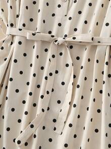 Đầm chấm bi dáng suông thanh lịch, có túi, không tay, thích hợp cho kỳ nghỉ, mặc hàng ngày, dự tiệc trà, mùa xuân/hè. - Màu be - Xem 5