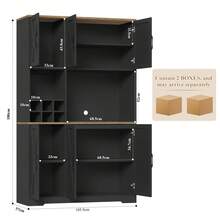 Kitchen Cupboard 41.7" X 70.9" (W X H), Kitchen Cabinets White, Pantry Cupboard With Removable Wine Rack - Black - View 5