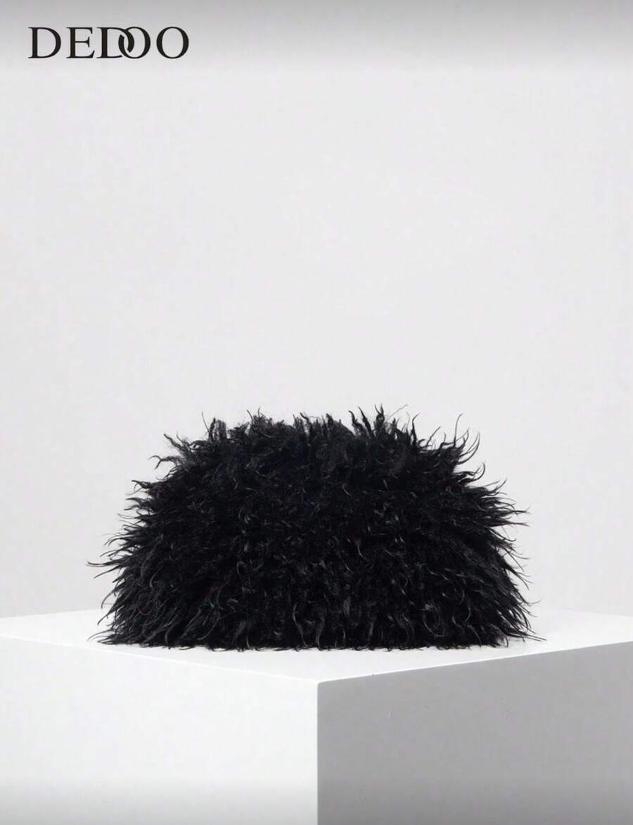 Dopamine Style Hair Claw Clip Purse, Y2K Furry Handbag, Candy-Colored Women Handbag, Charming & Cute Girl Wallet, Party Bag Perfect For Party Wedding Prom Dinner/Banquet Matching With Holiday Party Dress Evening Dress & Sequin Dress, Elegant Clutch Bag For Women , Wedding , Sequin - 黑色 - 查看 1