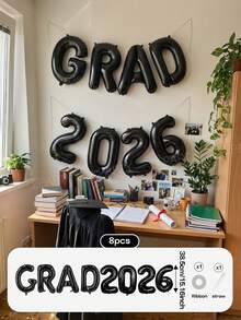 8pcs/Set Graduation Party Decorations Balloons, 16 Inch GRAD 2026 Letter Foil Balloons (4 Color Sets), Suitable For 2026 Graduation Party Decorations, Commencement Ceremony, Class Of 202026 Graduation Celebration Props - View 5