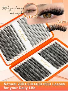 640pcs D-Curl Cluster False Eyelashes, DIY Makeup Essential, Large Capacity, Soft & Natural, Beginner-Friendly, Thick & Fluffy, Individual Lash Set, Long-Lasting & Dense, Mixed Styles, Suitable For Beginners & Daily Use, Applicable For Weddings, Parties, Cosplay & Music Festivals - 彩色 - 查看 3