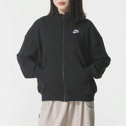 Nike Chaqueta casual para mujer, bomber negro para uso diario, ropa cómoda minimalista para viajes y deportes, HV2734-010