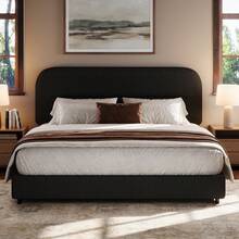 Boucle Upholstered Bed Frame, Upholstered Platform Bed With Headboard And Footboard, Modern Bed Frame Twin/Full/Queen/King, Black / Grey/ White/ Beige/ KhakiTwin Size Boucle Bed Frame/ Full Size Boucle Bed Frame/ King Size Boucle Bed Frame - màu đen - Xem 7