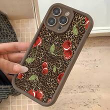 Funda para teléfono con estampado de leopardo y cereza, compatible con Samsung, Apple, VIVO, OPPO, , Transsion, ,  y Honor. Fabricada en TPU, ofrece protección a prueba de golpes y caídas. Un regalo ideal para familiares y amigos. - Marrón - Ver 6