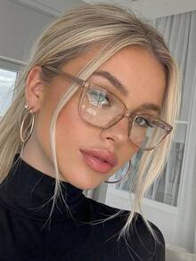 1pc Cat Eye Small Frame Everyday Casual Non-Prescription Glasses - Champagne - View 2