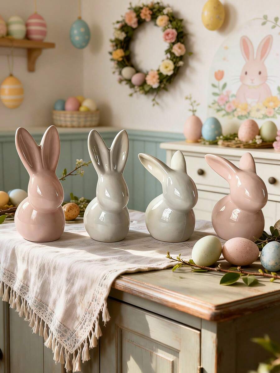 1 tượng thỏ Phục Sinh bằng gốm dễ thương, đồ trang trí nhà cửa tối giản hình thỏ, thích hợp để bàn, trang trí mùa xuân Phục Sinh, quà tặng ngày Valentine, trang trí nhà cửa, lễ Phục Sinh, trang trí mùa xuân, trang trí phòng khách, đồ trang trí sân vườn - Nhiều kiểu dáng - Xem 1