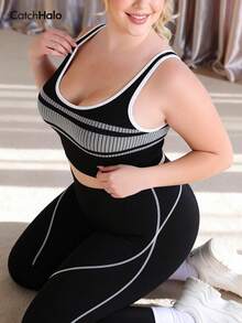 Áo tập thể thao cỡ lớn kẻ sọc, cổ vuông, không lưng, thích hợp cho yoga và các bài tập cường độ thấp, màu đen, mùa hè. - màu đen - Xem 9