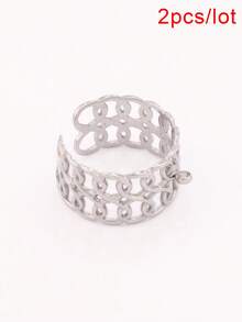 2 piezas de anillos abiertos de acero inoxidable chapados en oro de 18K, base de anillo de cadena redonda geométrica ancha para hacer joyas DIY y accesorios - anillo - Ver 15