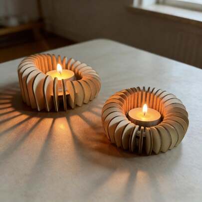 手工打造的乡村风木质螺旋烛台 - 现代家居装饰