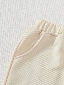 Purechapter 两件套中东风情男童杏色纹理V领短袖上衣，拼接平口袋短裤套装，适合8-12岁男孩日常休闲、户外活动、度假、夏季派对、春夏童装 - 杏色 - 查看 7