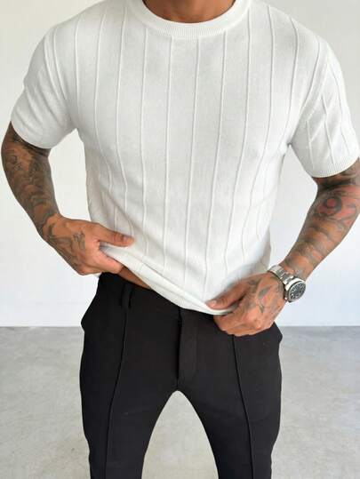 GRDR Men's Summer Round Neck Striped Short Sleeve Knit Sweater, Suitable For Summer Activities, Essential For Fashionable Outfits