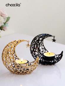 choxila 1pc Metal Candle Holder, Moon Candle Holder, Eid Ramadan Candle Holder, Decorative Metal Lantern For Gift And Coffee Table Centerpiece, Candlestick For Home, Office, Wedding Decorations - Moon Candle Holder - View 5